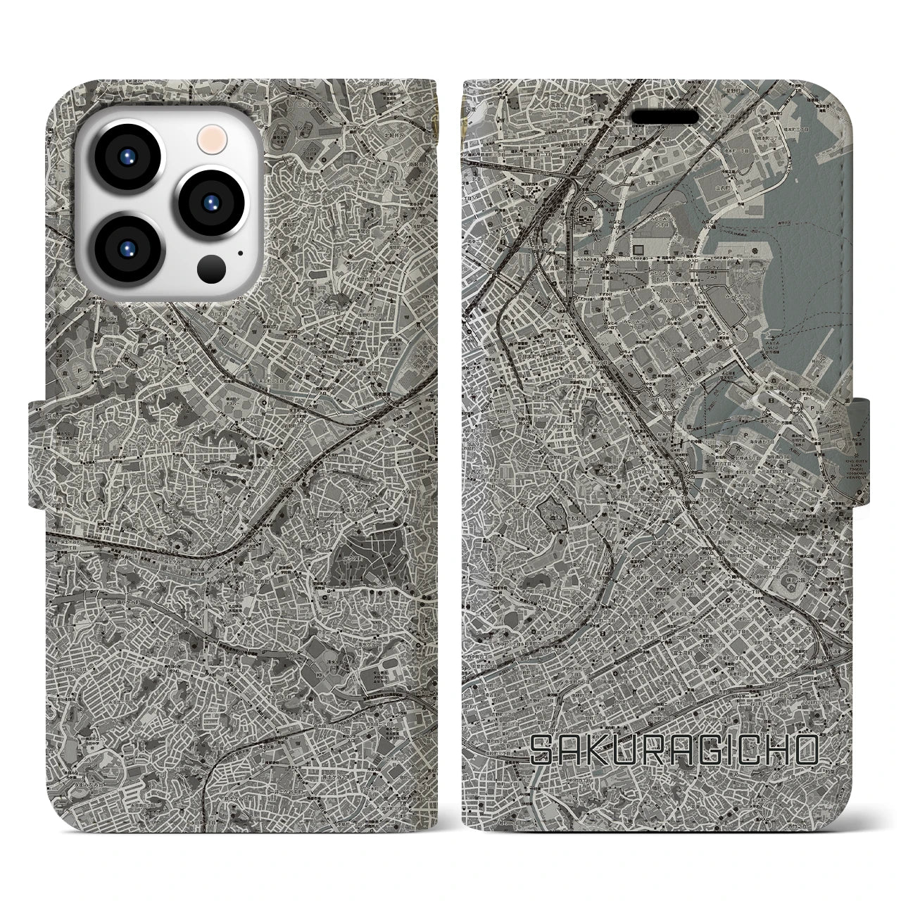 【桜木町(神奈川県)】地図柄iPhoneケース(手帳タイプ)