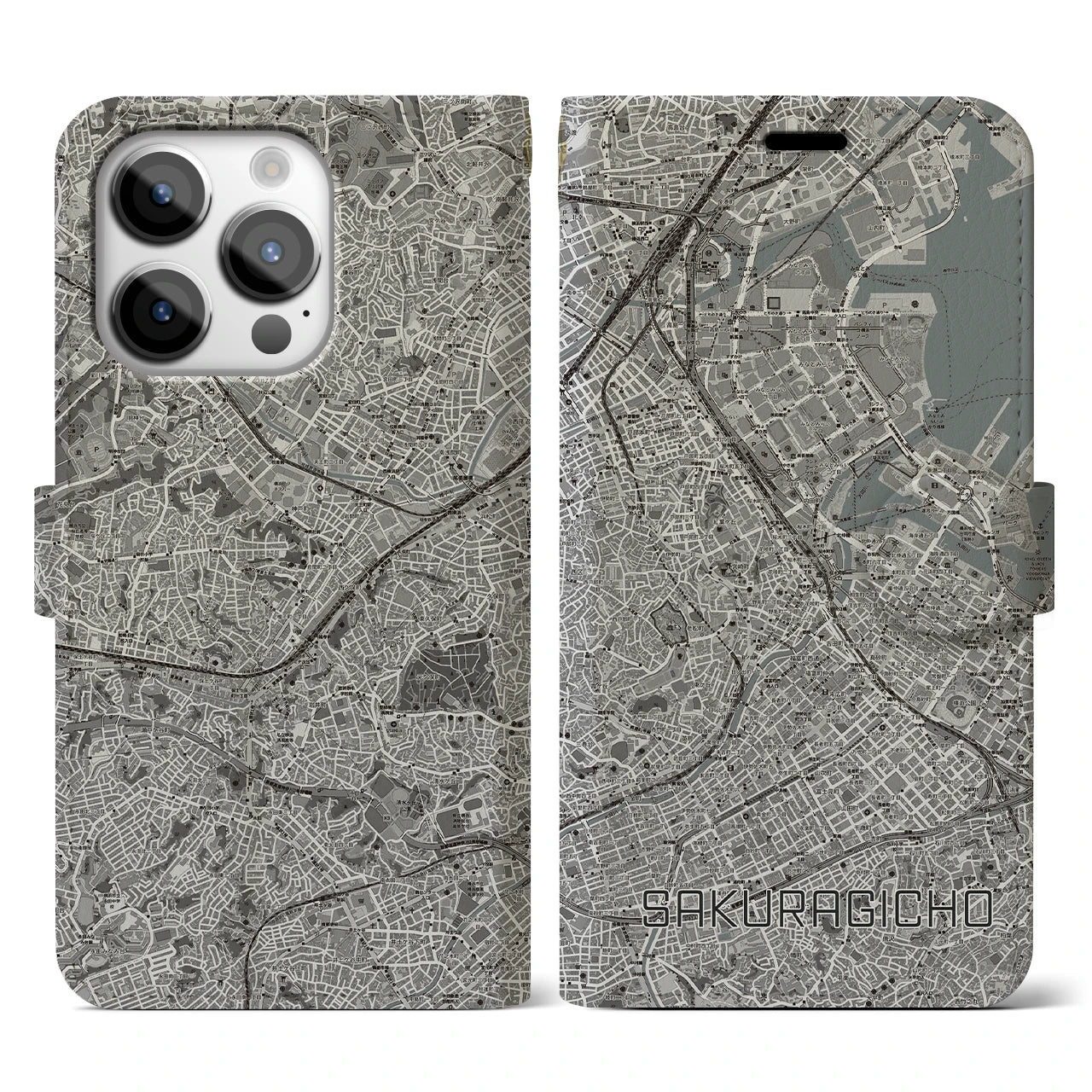 【桜木町(神奈川県)】地図柄iPhoneケース(手帳タイプ)