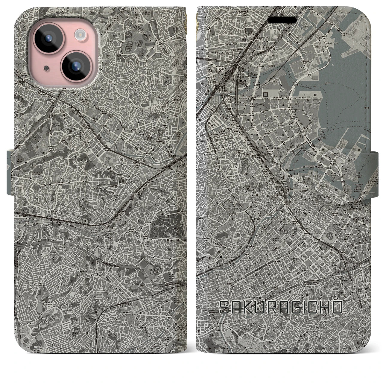 【桜木町(神奈川県)】地図柄iPhoneケース(手帳タイプ)