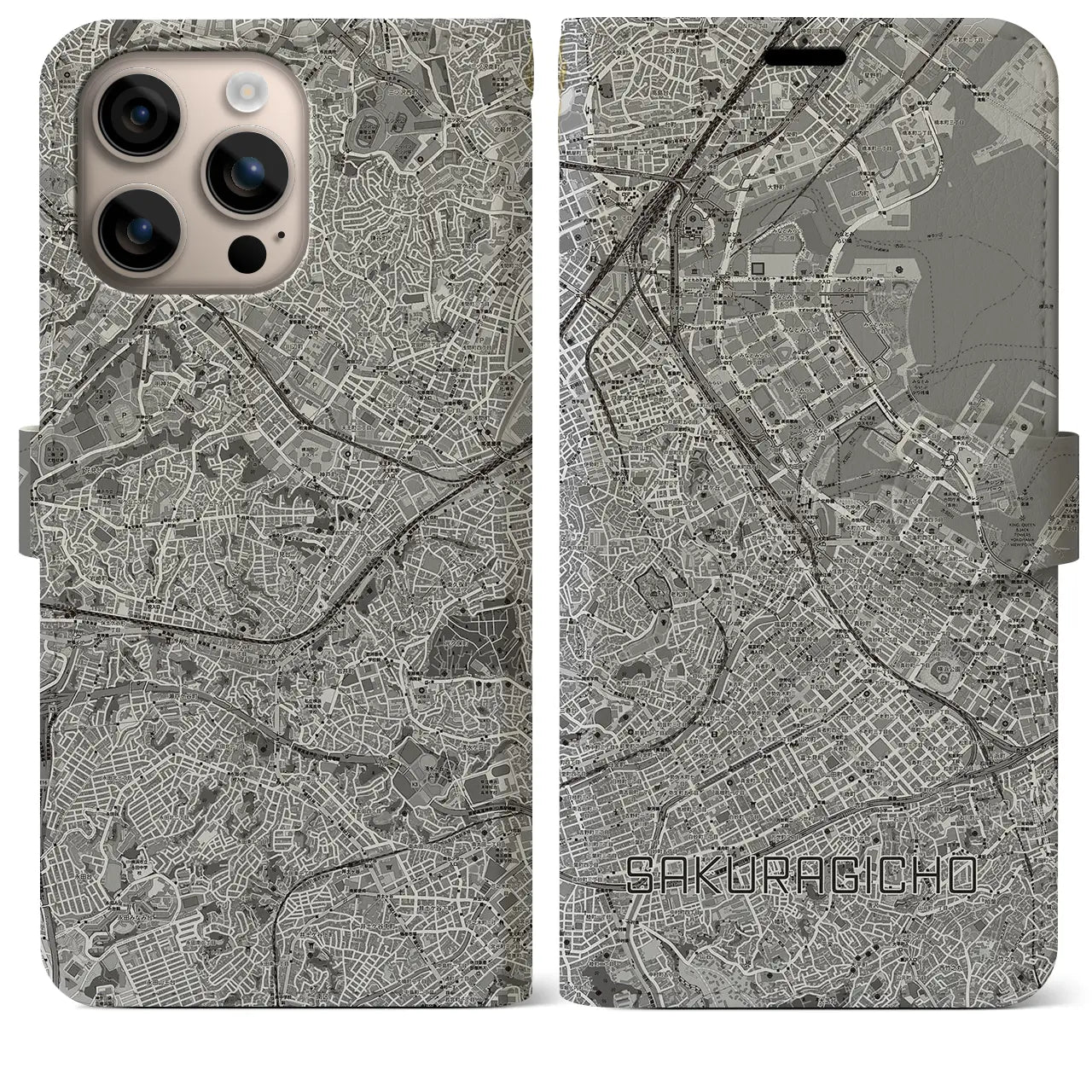 【桜木町(神奈川県)】地図柄iPhoneケース(手帳タイプ)