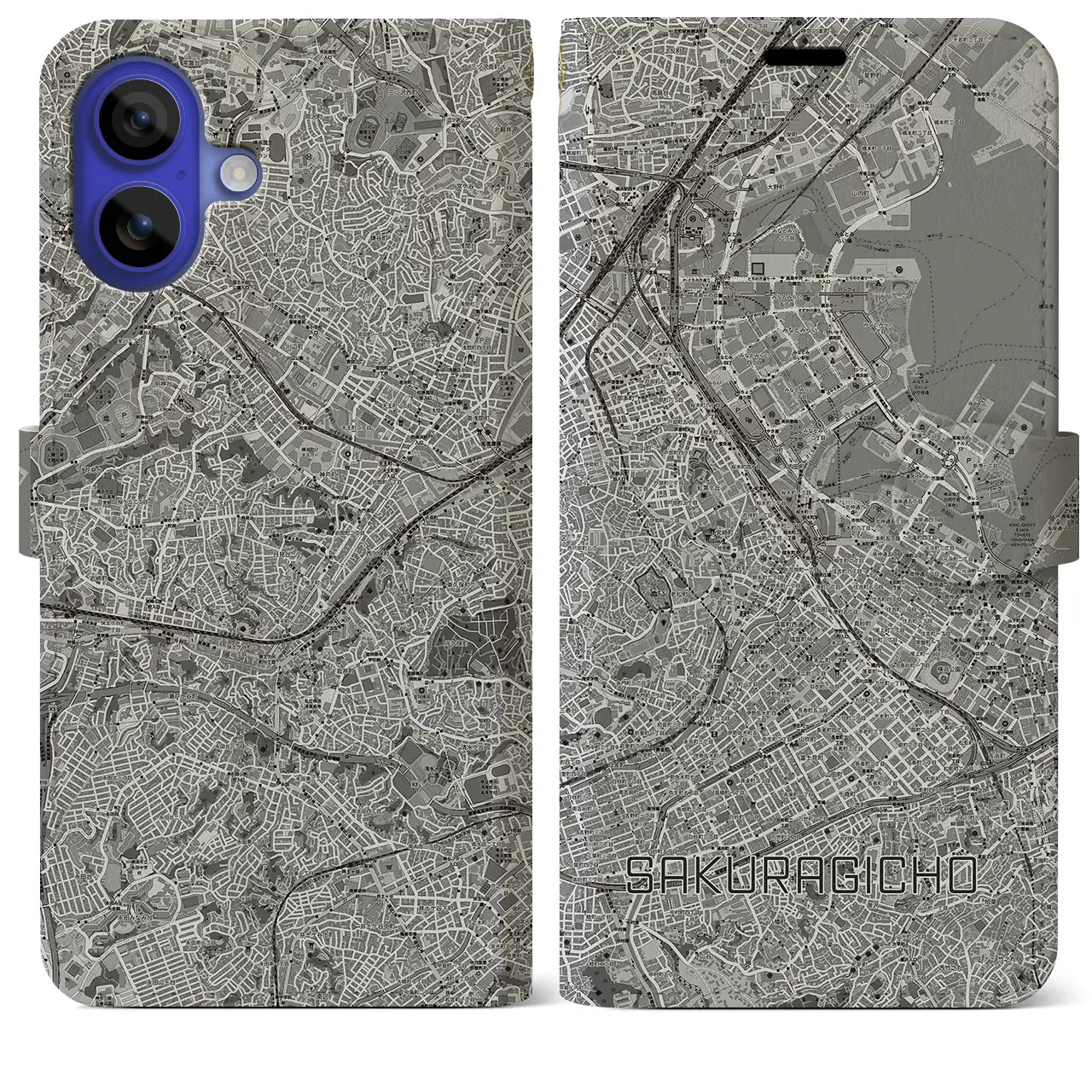 【桜木町(神奈川県)】地図柄iPhoneケース(手帳タイプ)