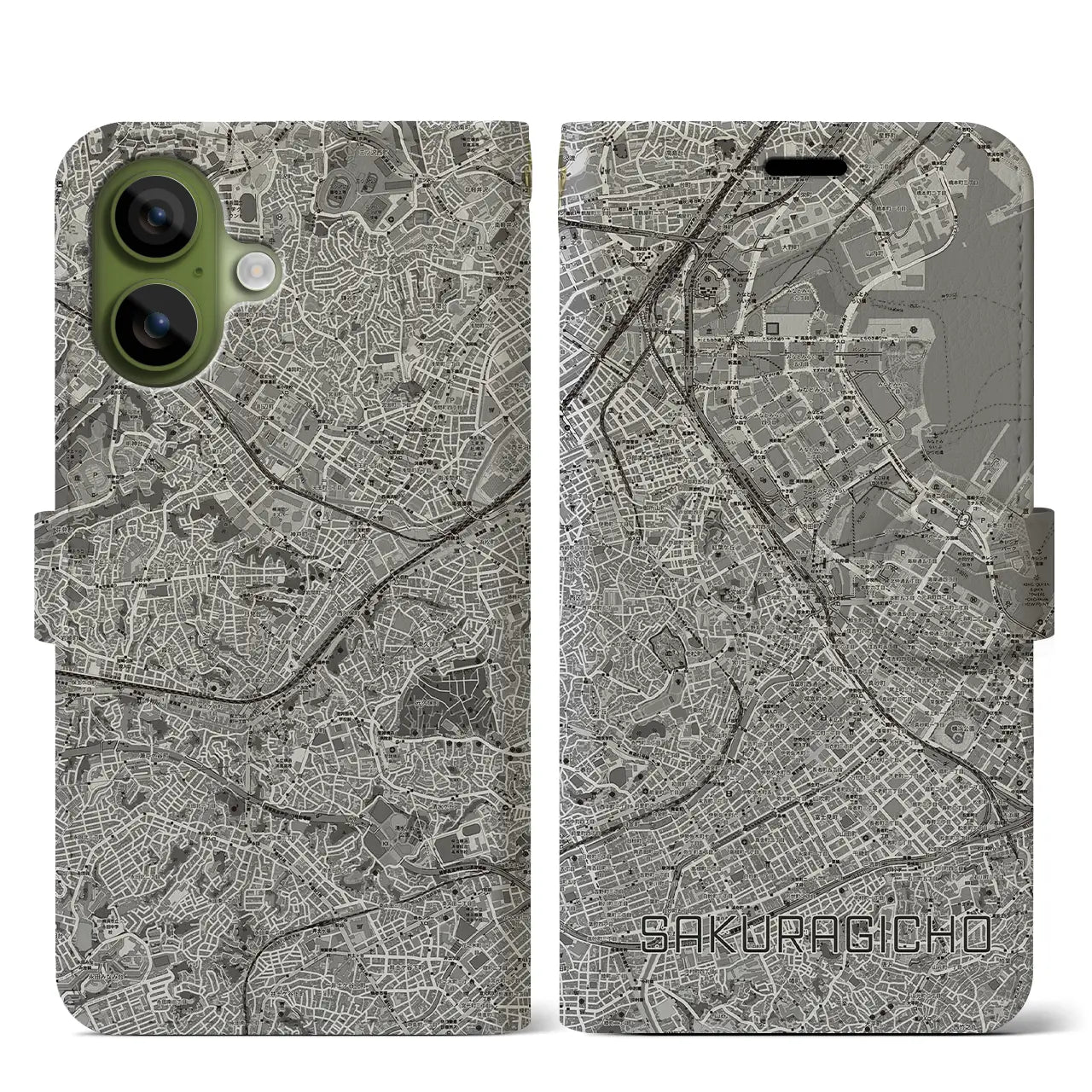 【桜木町(神奈川県)】地図柄iPhoneケース(手帳タイプ)