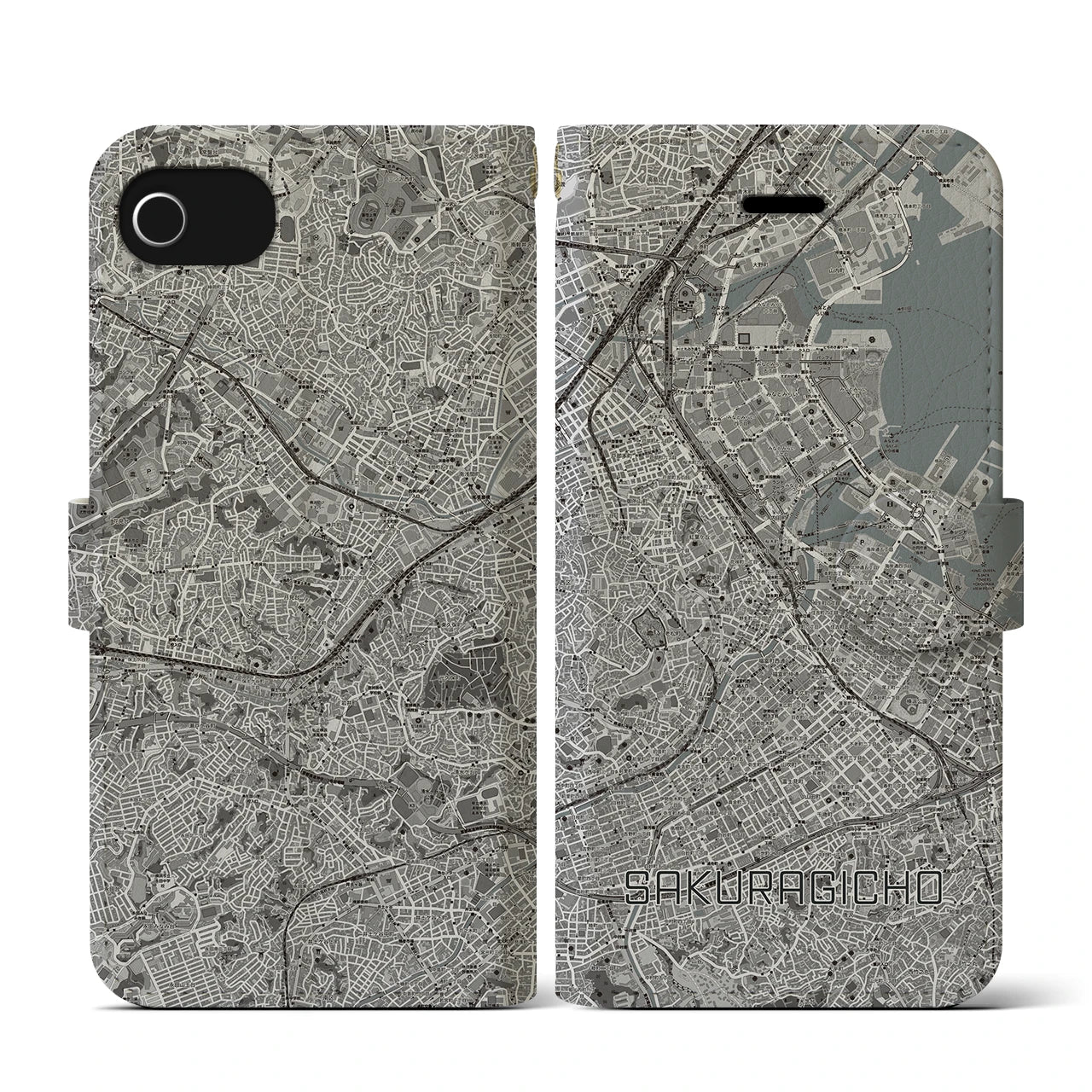 【桜木町(神奈川県)】地図柄iPhoneケース(手帳タイプ)