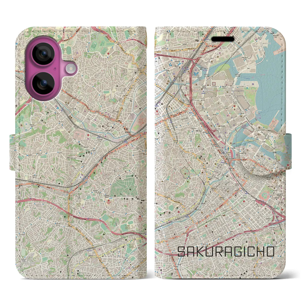 【桜木町(神奈川県)】地図柄iPhoneケース(手帳タイプ)