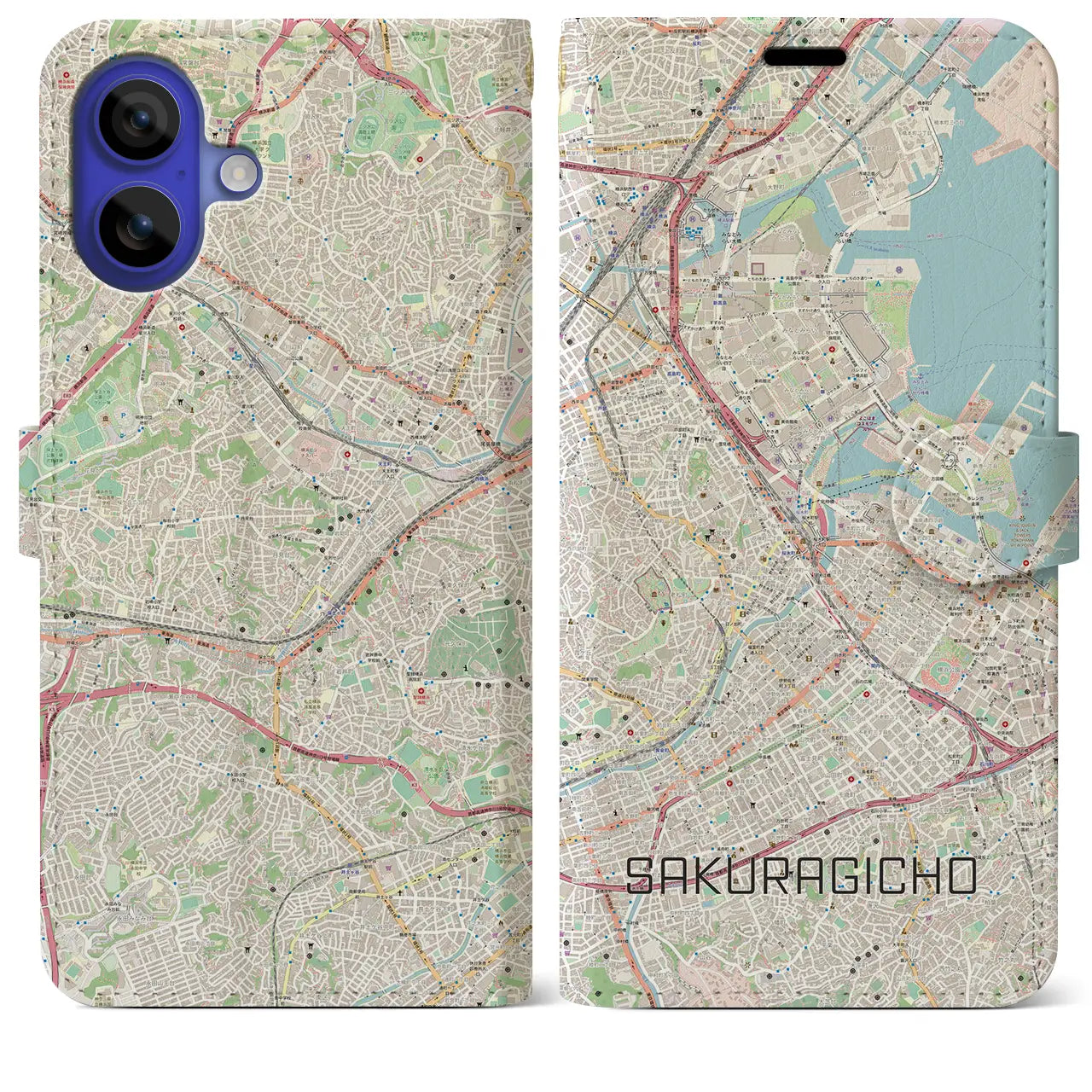 【桜木町(神奈川県)】地図柄iPhoneケース(手帳タイプ)