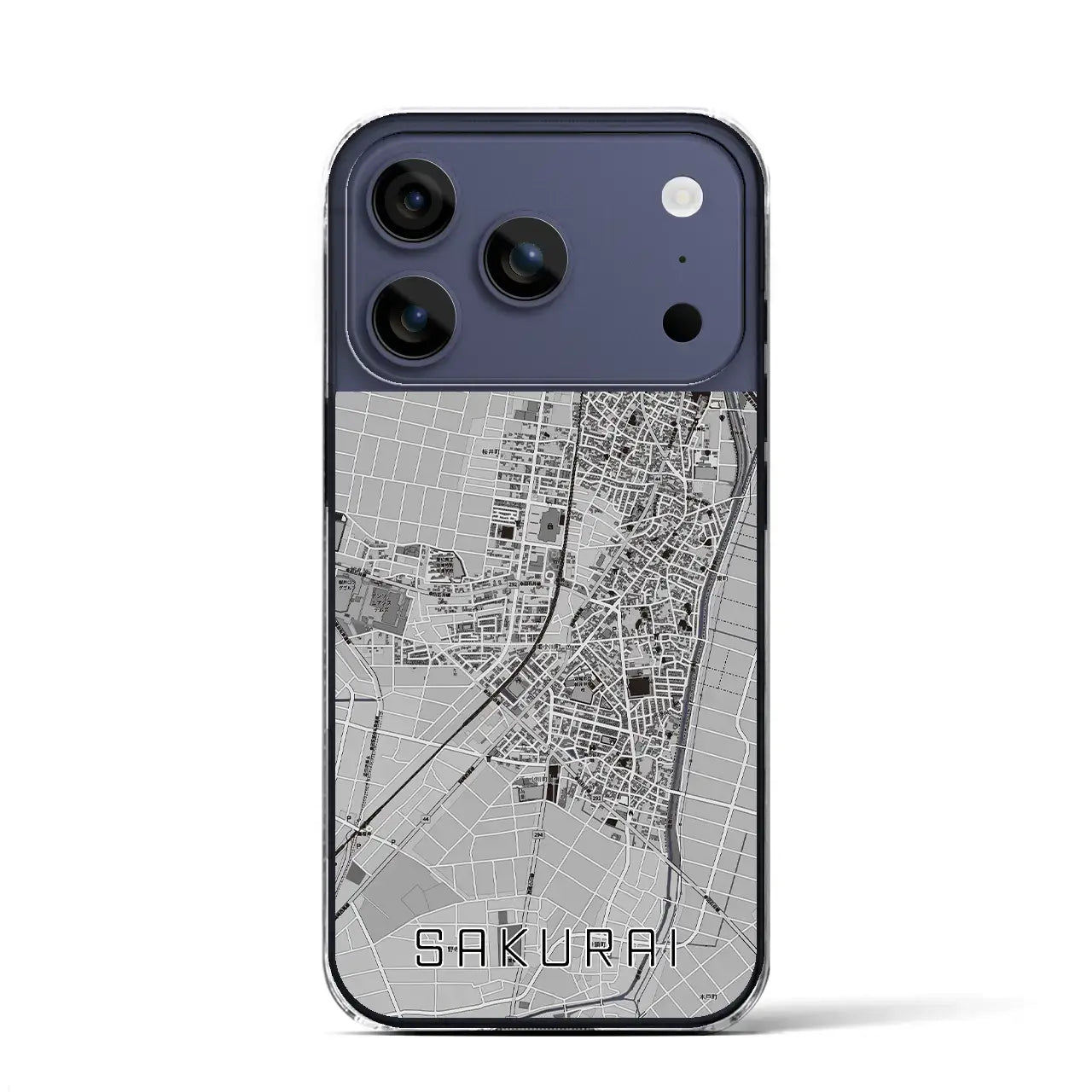 【桜井(愛知県)】地図柄iPhoneケース(クリアタイプ)モノトーン・iPhone 17 Pro Max 用