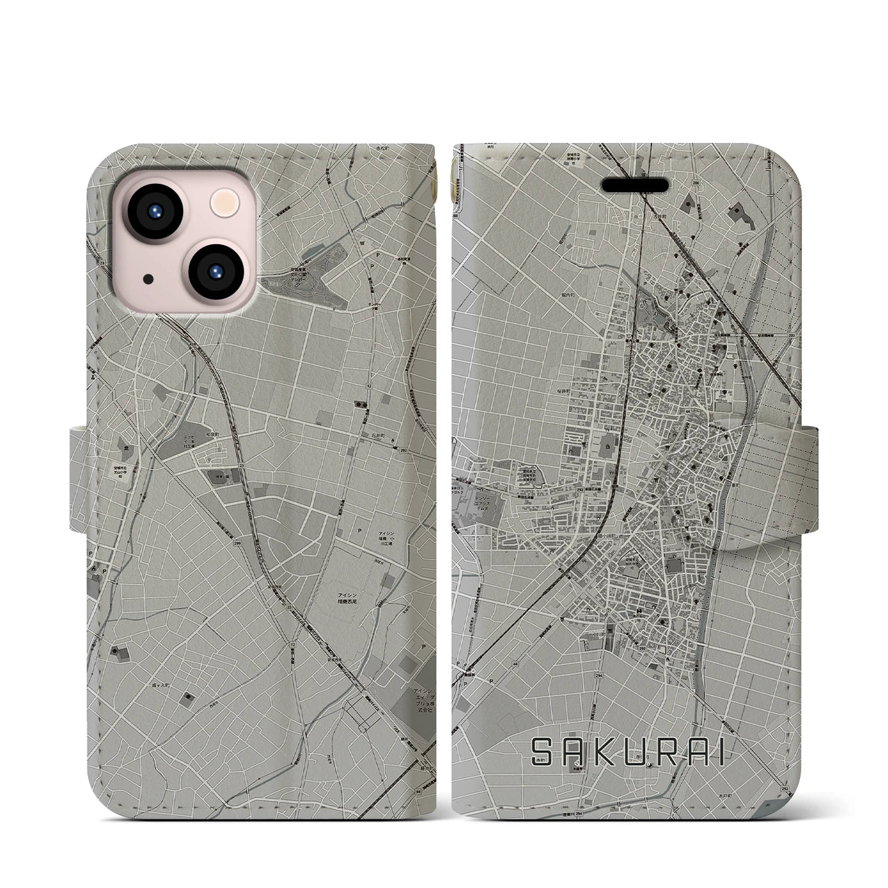【桜井(愛知県)】地図柄iPhoneケース(手帳タイプ)