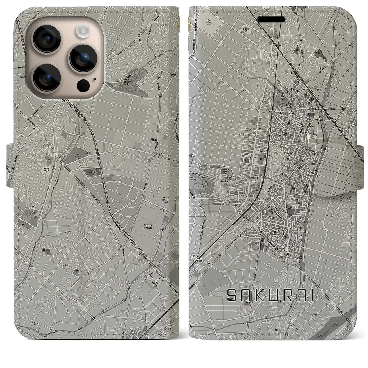 【桜井(愛知県)】地図柄iPhoneケース(手帳タイプ)