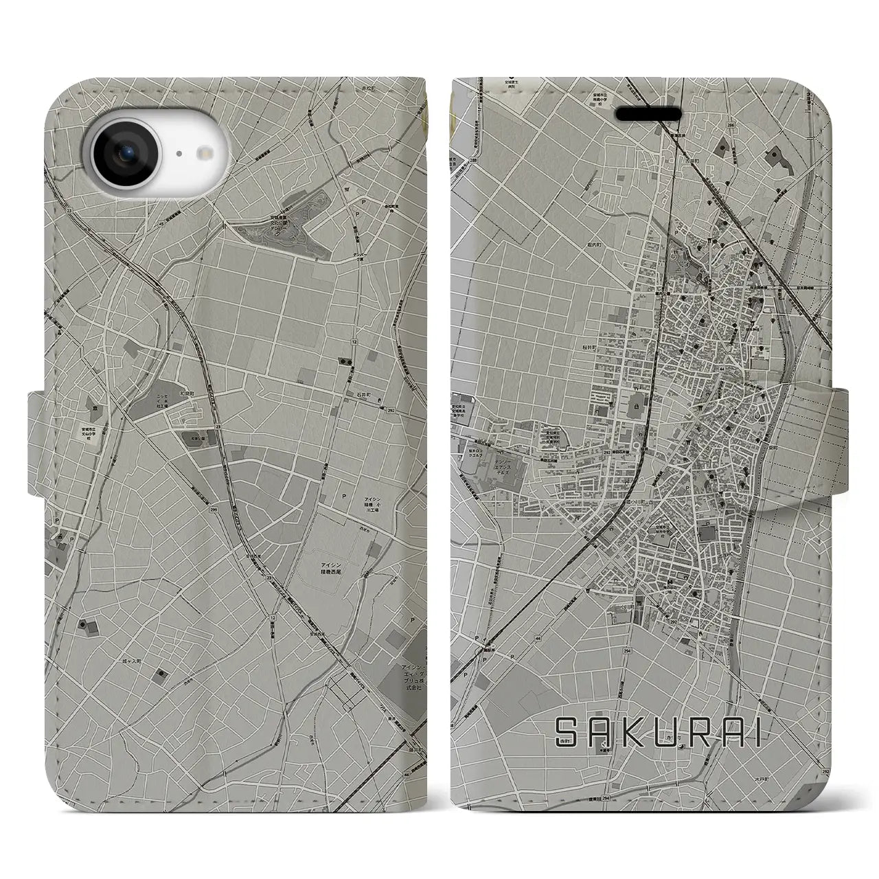 【桜井(愛知県)】地図柄iPhoneケース(手帳タイプ)