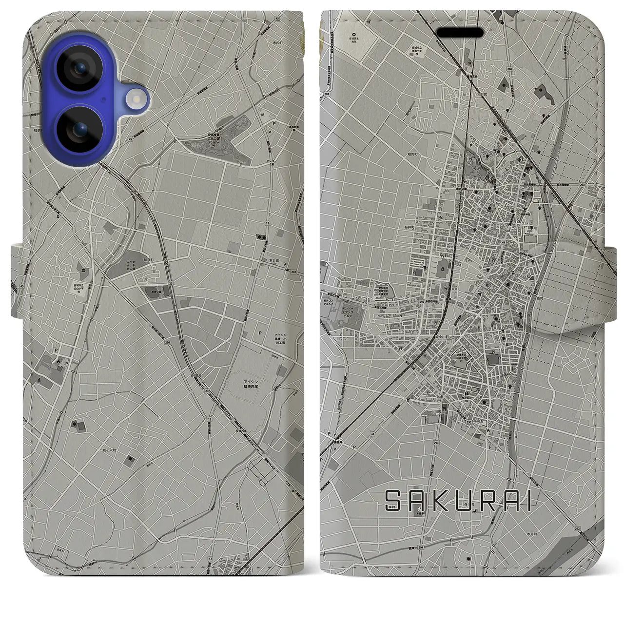 【桜井(愛知県)】地図柄iPhoneケース(手帳タイプ)