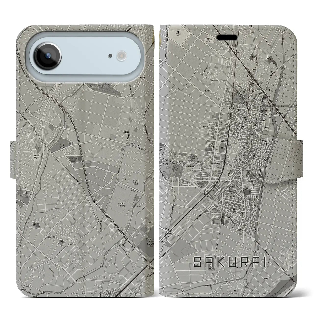 【桜井(愛知県)】地図柄iPhoneケース(手帳タイプ)