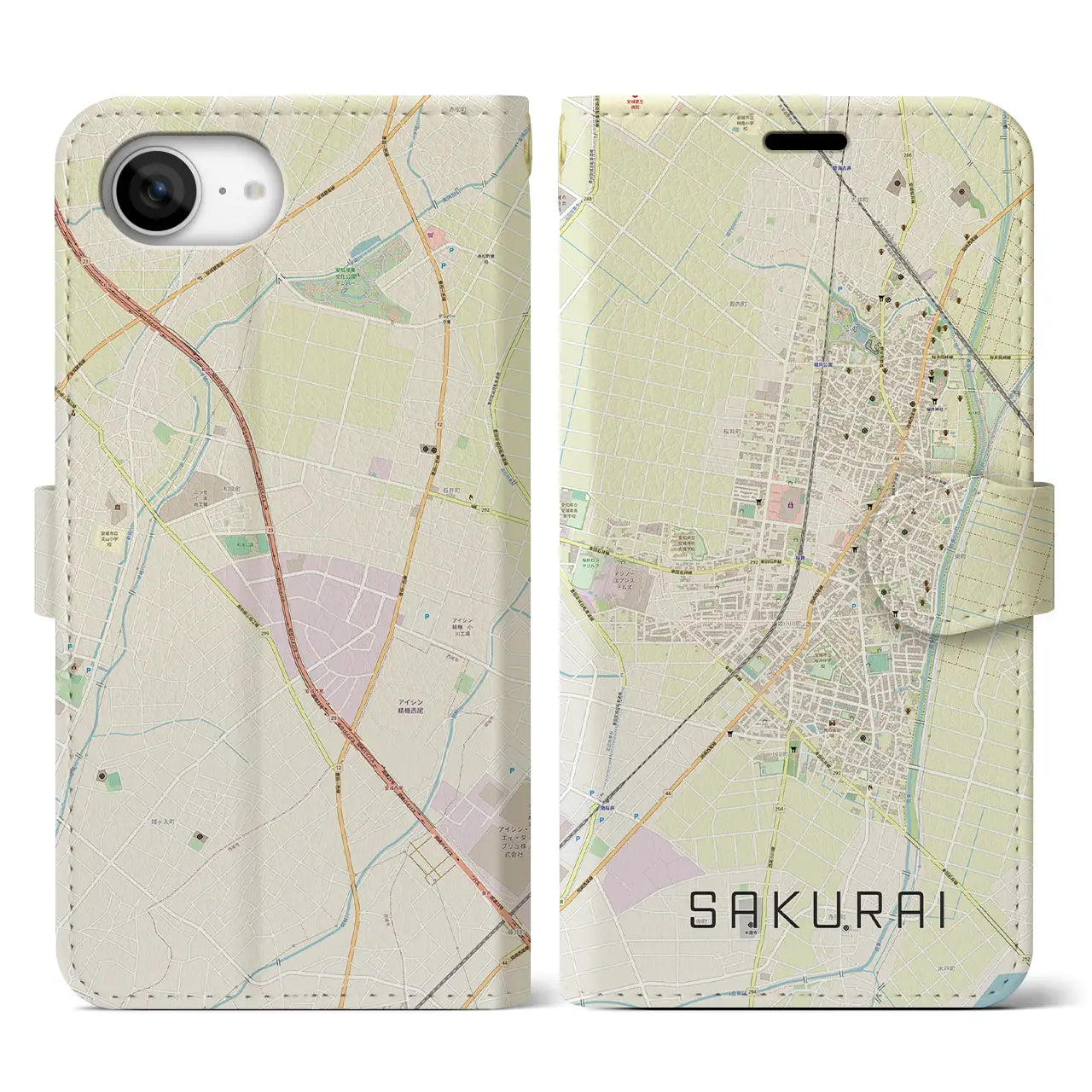 【桜井(愛知県)】地図柄iPhoneケース(手帳タイプ)