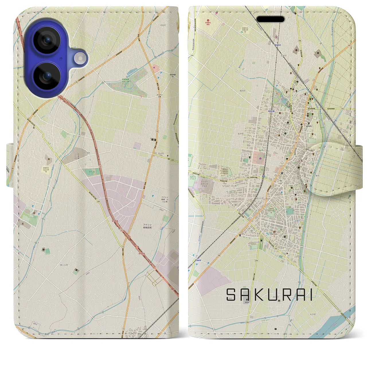 【桜井(愛知県)】地図柄iPhoneケース(手帳タイプ)ナチュラル・iPhone 16 Pro Max 用