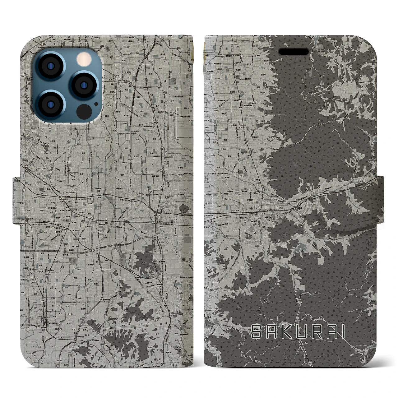 【桜井(奈良県)】地図柄iPhoneケース(手帳タイプ)