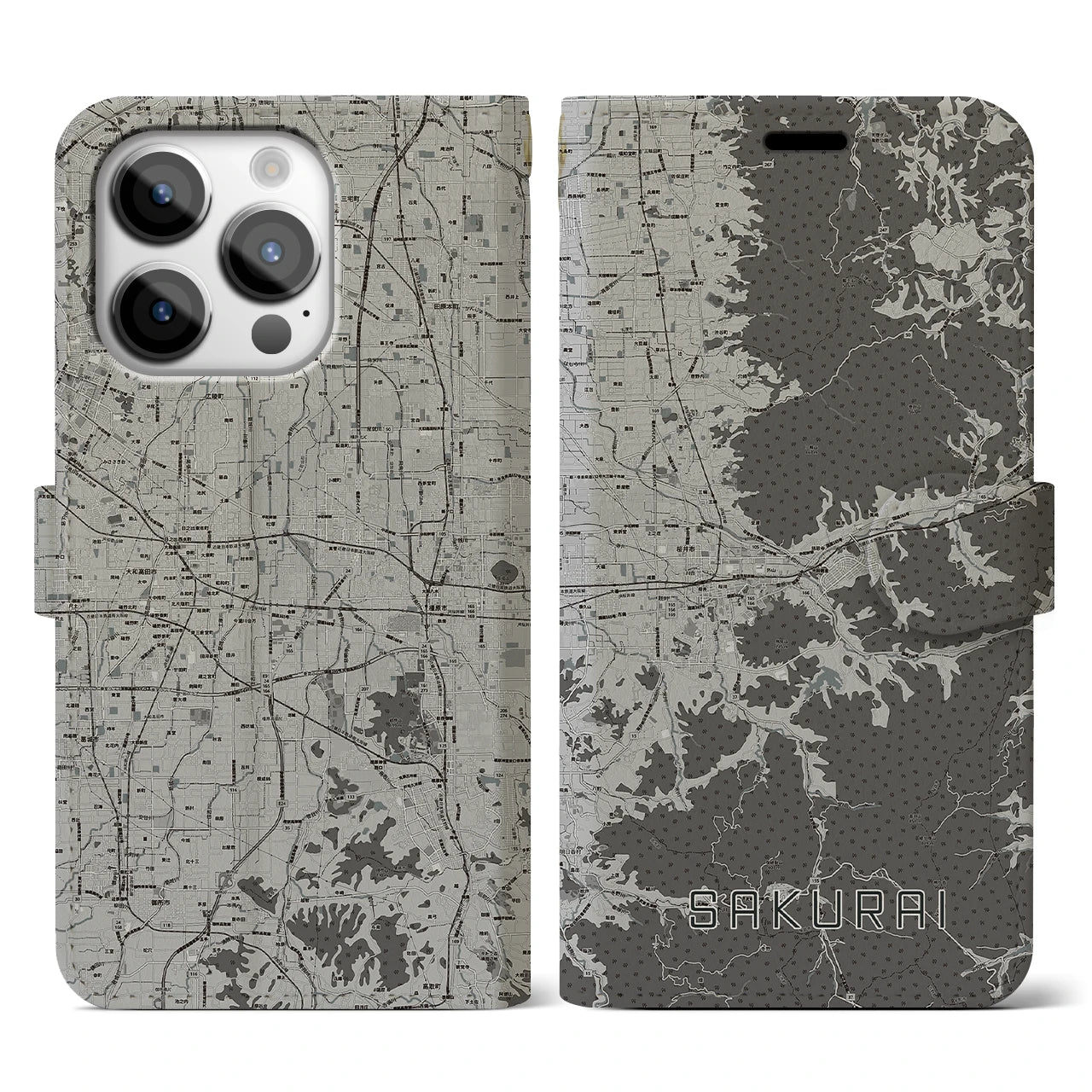 【桜井(奈良県)】地図柄iPhoneケース(手帳タイプ)