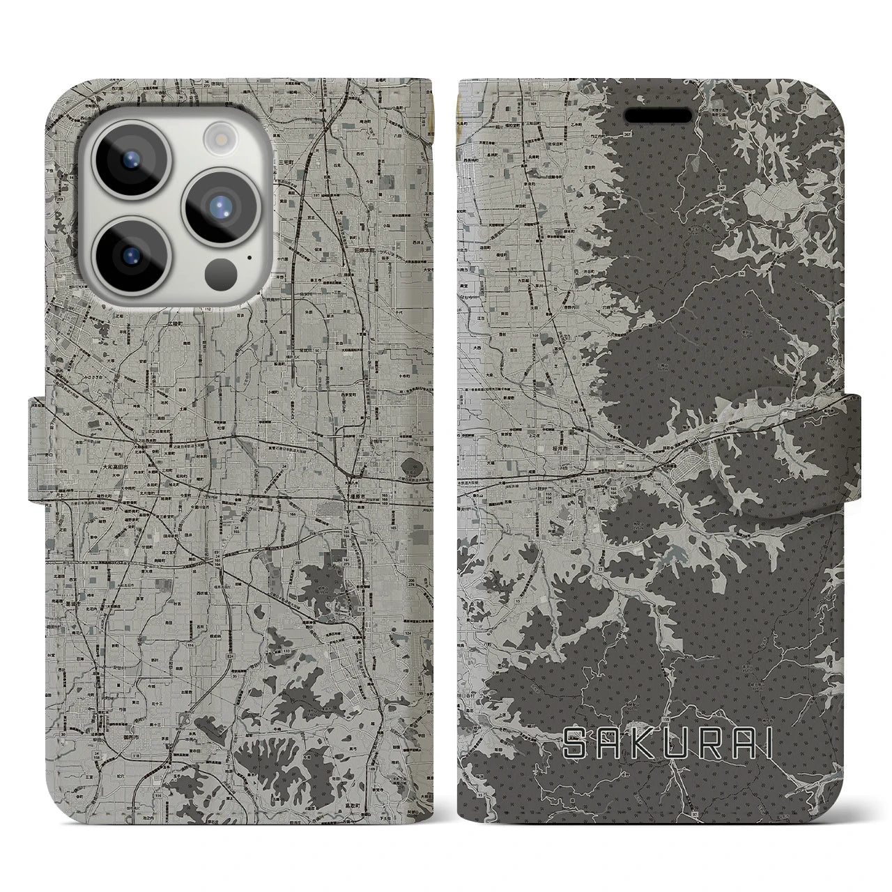 【桜井(奈良県)】地図柄iPhoneケース(手帳タイプ)