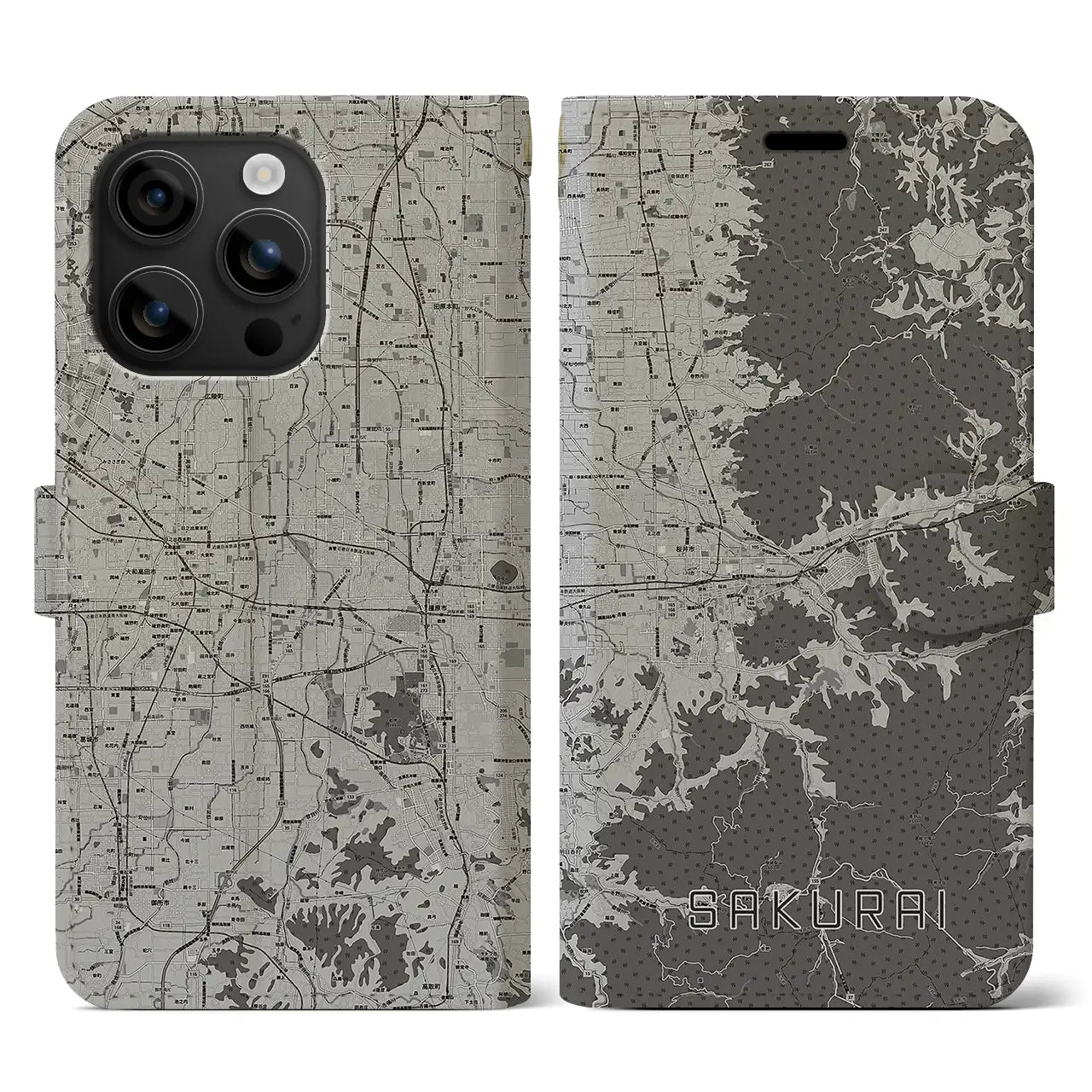 【桜井(奈良県)】地図柄iPhoneケース(手帳タイプ)