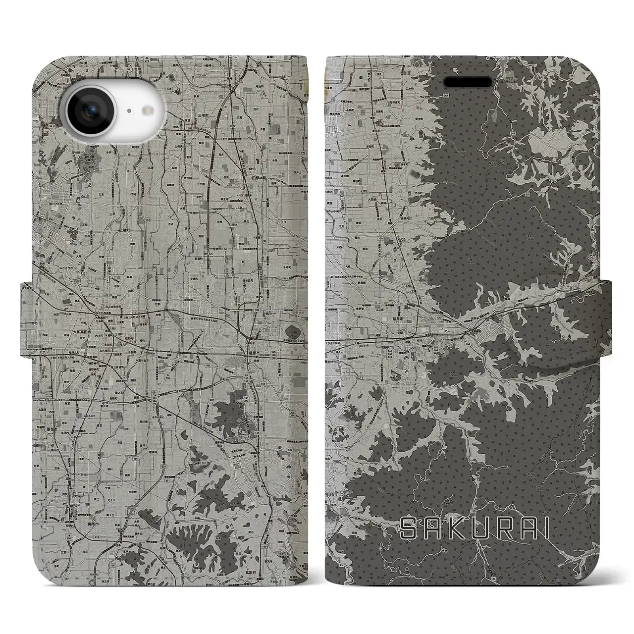 【桜井(奈良県)】地図柄iPhoneケース(手帳タイプ)