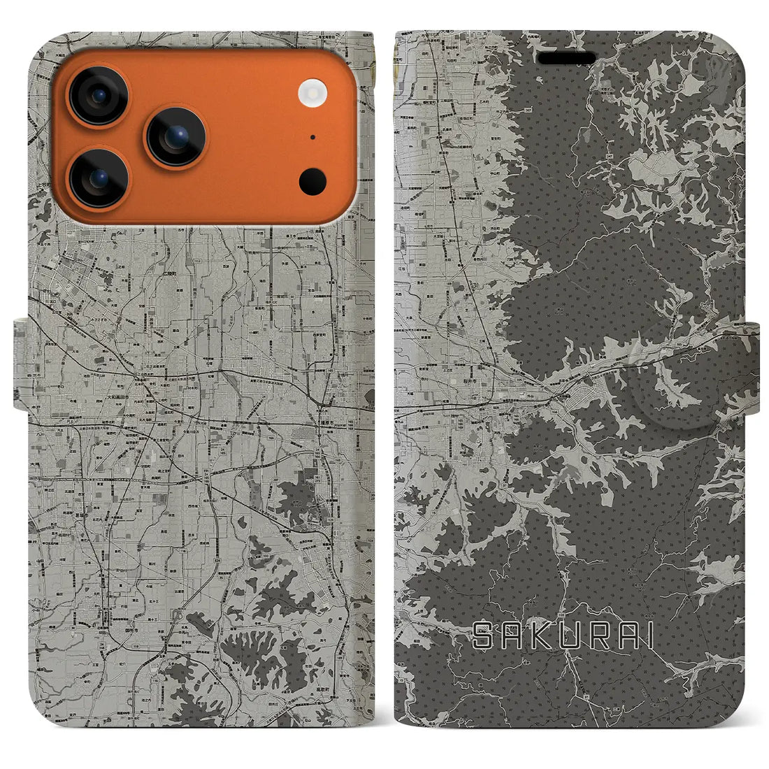 【桜井(奈良県)】地図柄iPhoneケース(手帳タイプ)