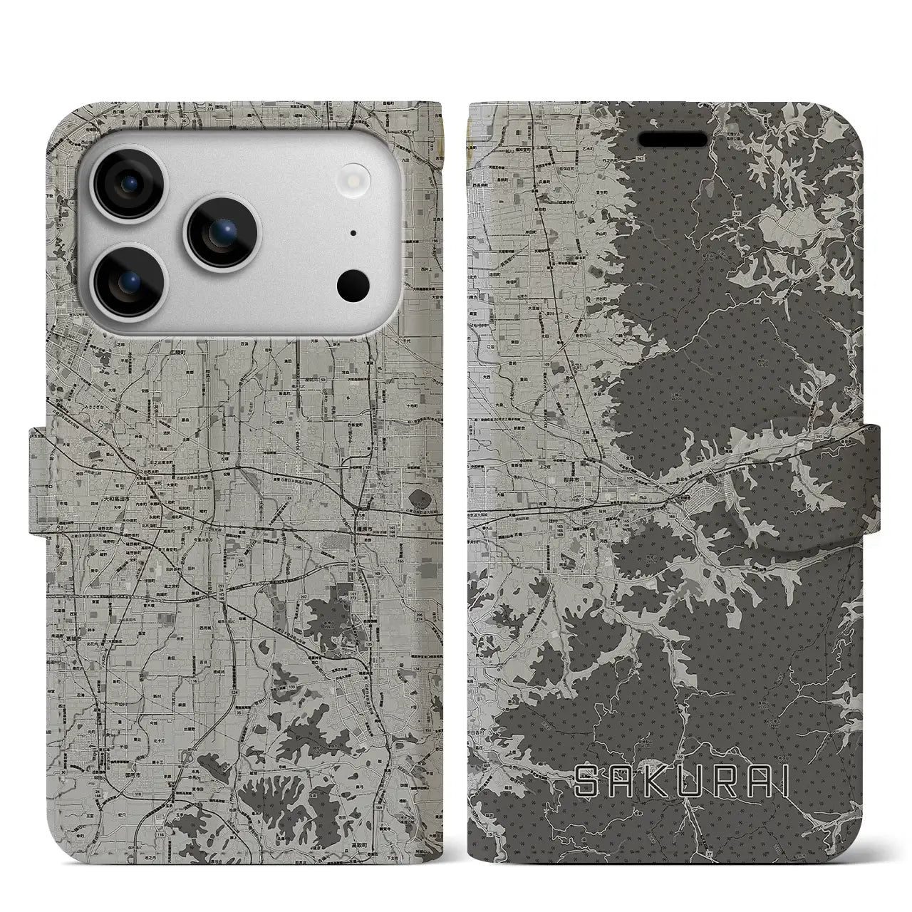 【桜井(奈良県)】地図柄iPhoneケース(手帳タイプ)