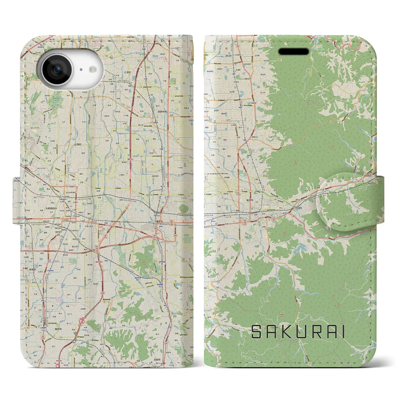 【桜井(奈良県)】地図柄iPhoneケース(手帳タイプ)