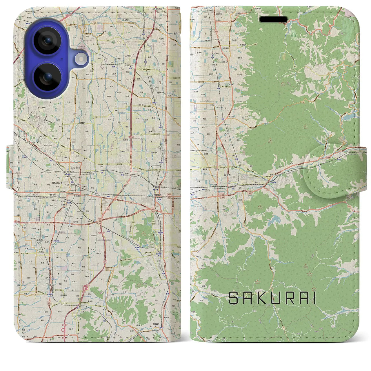 【桜井(奈良県)】地図柄iPhoneケース(手帳タイプ)