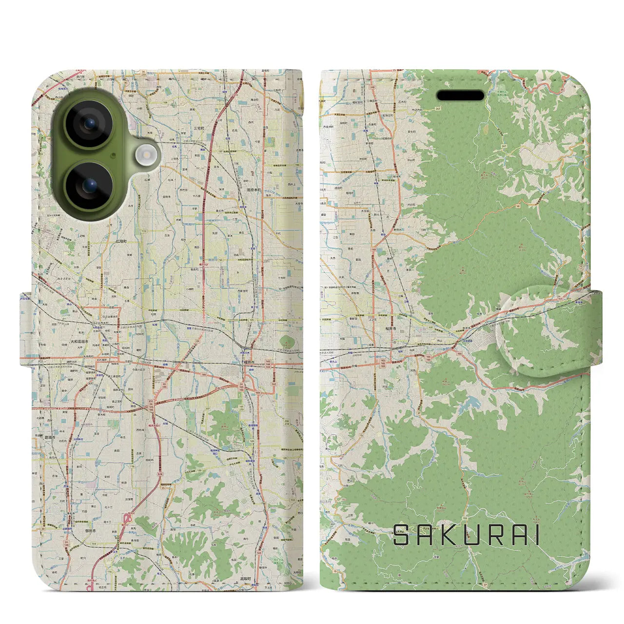 【桜井(奈良県)】地図柄iPhoneケース(手帳タイプ)ナチュラル・iPhone 17 Pro Max 用