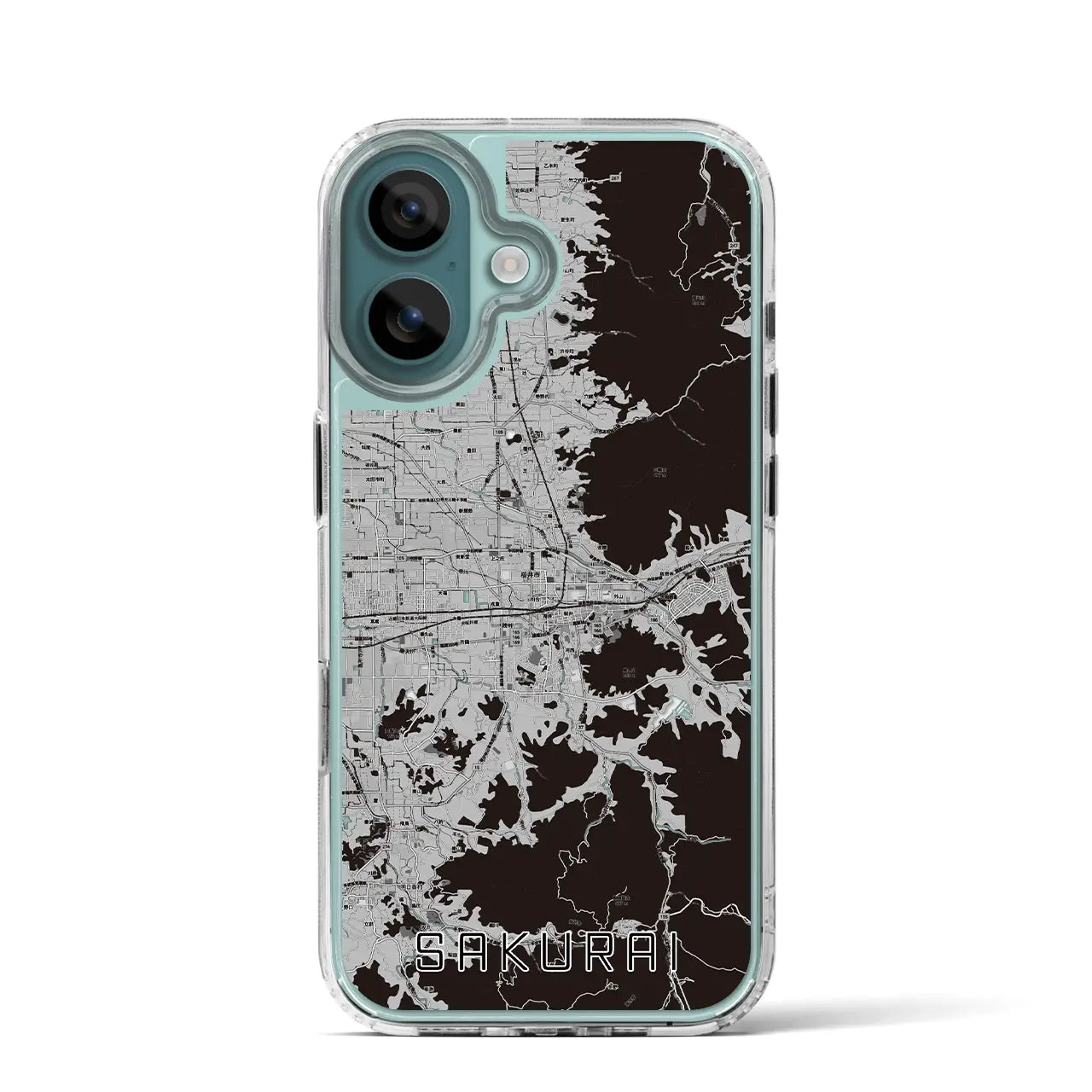 【桜井(奈良県)】地図柄iPhoneケース(MagSafeタイプ)モノトーン・iPhone 16 Pro 用