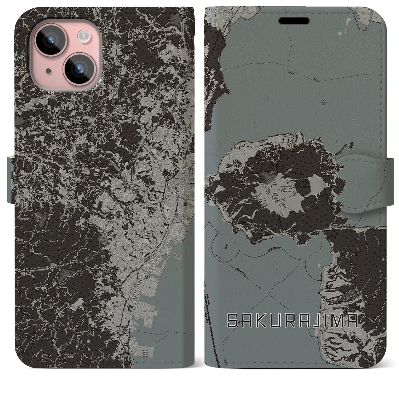 【桜島(鹿児島県)】地図柄iPhoneケース(手帳タイプ)