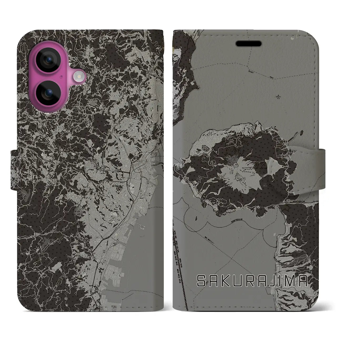 【桜島(鹿児島県)】地図柄iPhoneケース(手帳タイプ)