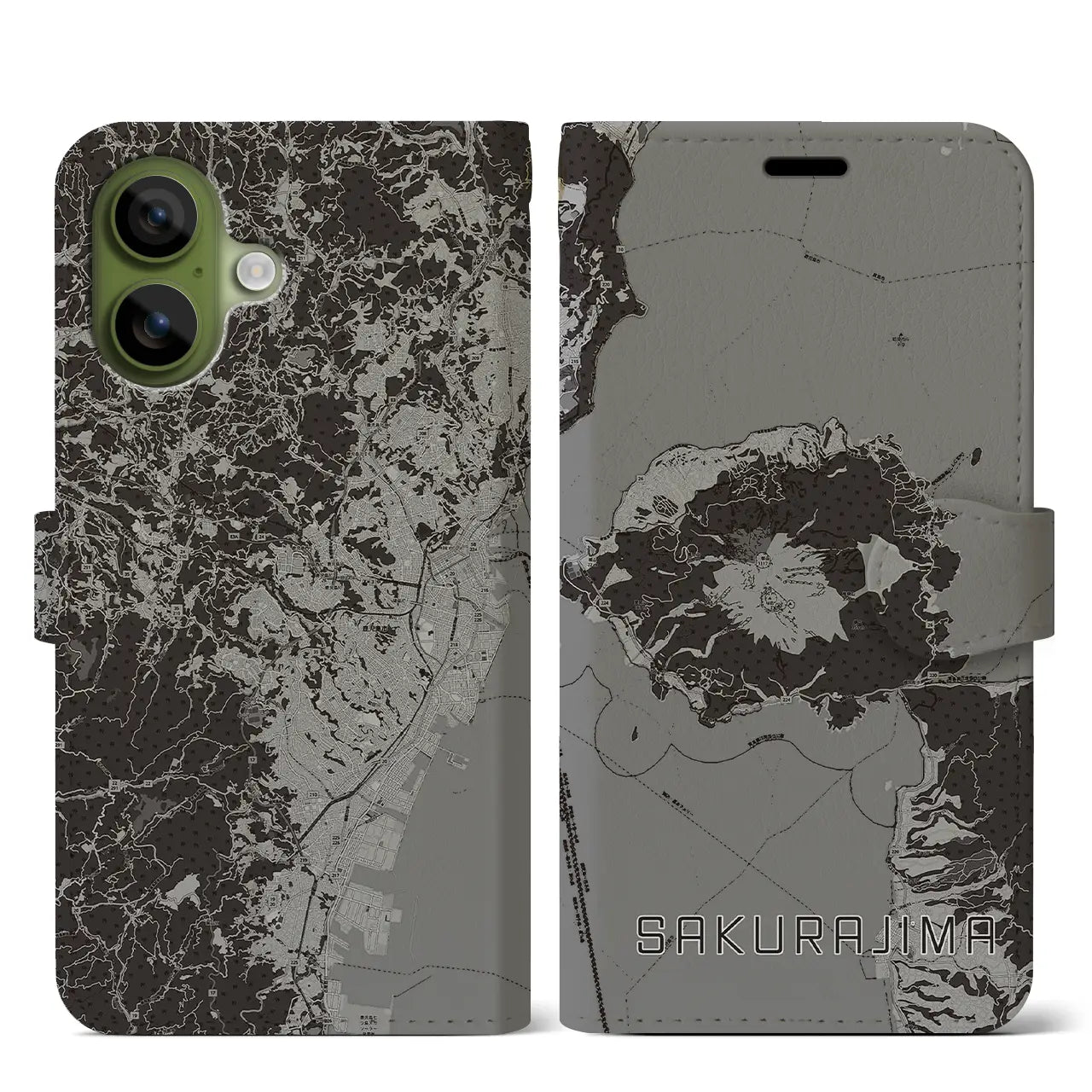 【桜島(鹿児島県)】地図柄iPhoneケース(手帳タイプ)