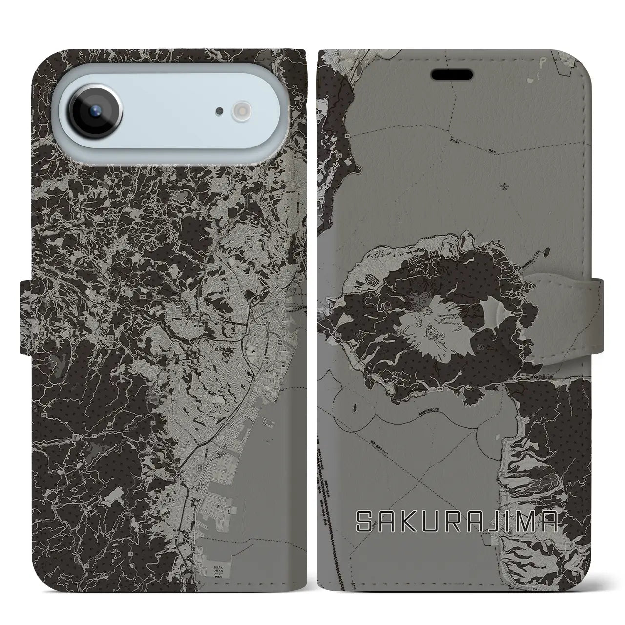 【桜島(鹿児島県)】地図柄iPhoneケース(手帳タイプ)