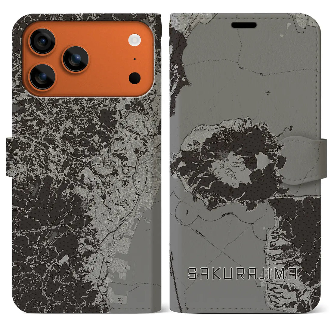 【桜島(鹿児島県)】地図柄iPhoneケース(手帳タイプ)
