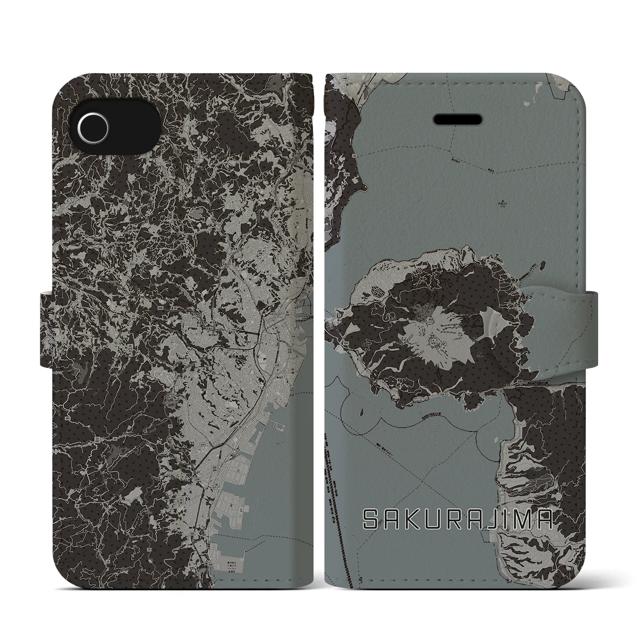 【桜島(鹿児島県)】地図柄iPhoneケース(手帳タイプ)
