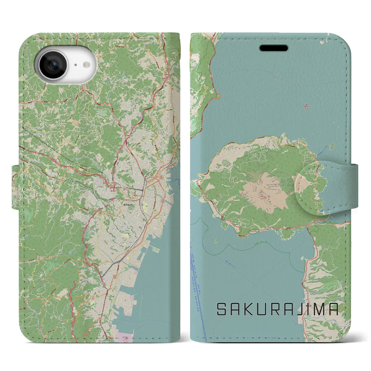 【桜島(鹿児島県)】地図柄iPhoneケース(手帳タイプ)