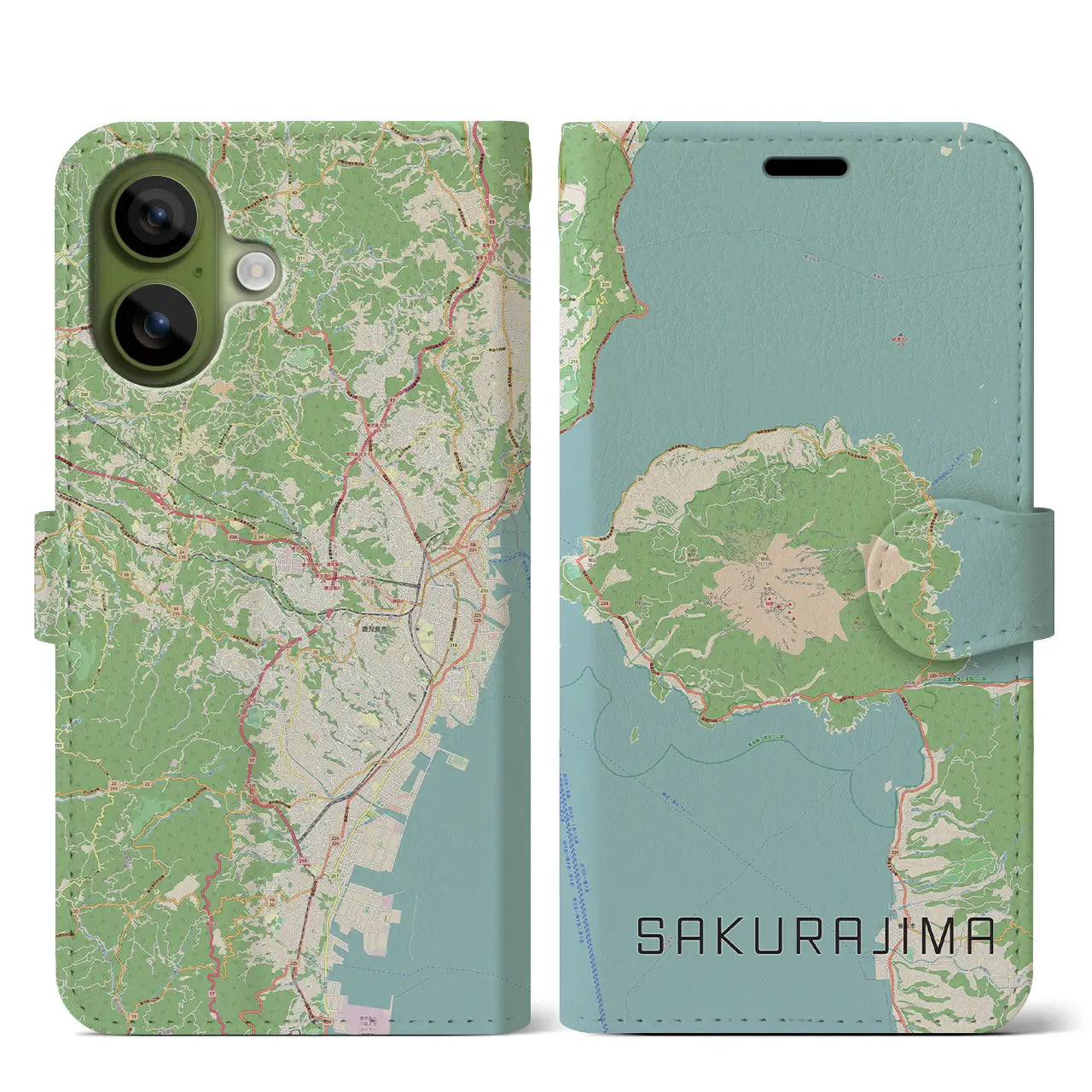 【桜島(鹿児島県)】地図柄iPhoneケース(手帳タイプ)
