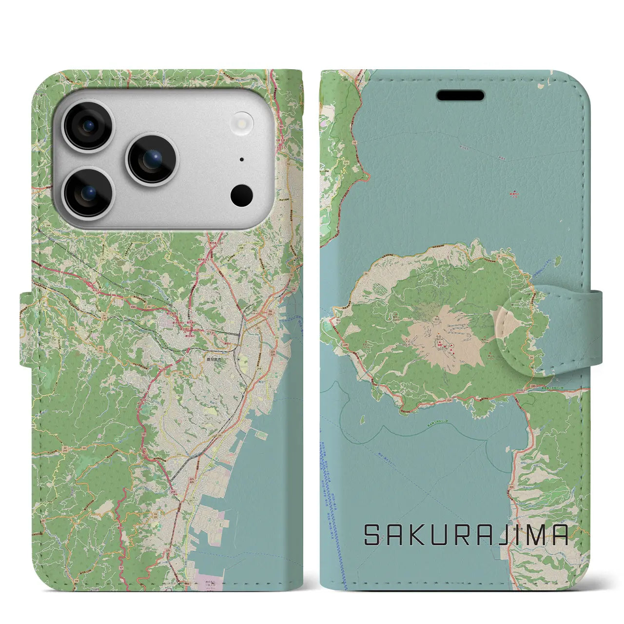 【桜島(鹿児島県)】地図柄iPhoneケース(手帳タイプ)