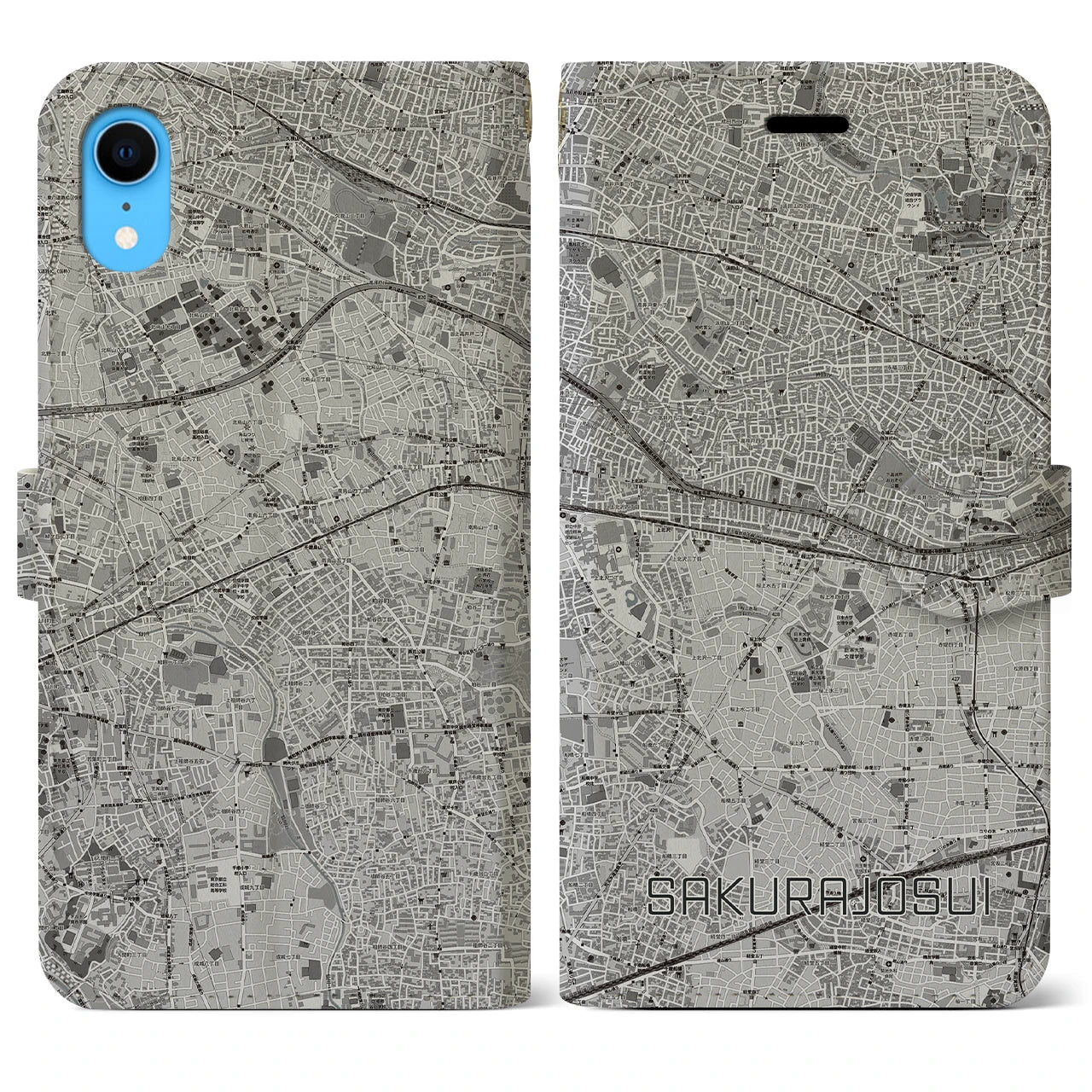 【桜上水(東京都)】地図柄iPhoneケース(手帳タイプ)モノトーン・iPhone XR 用