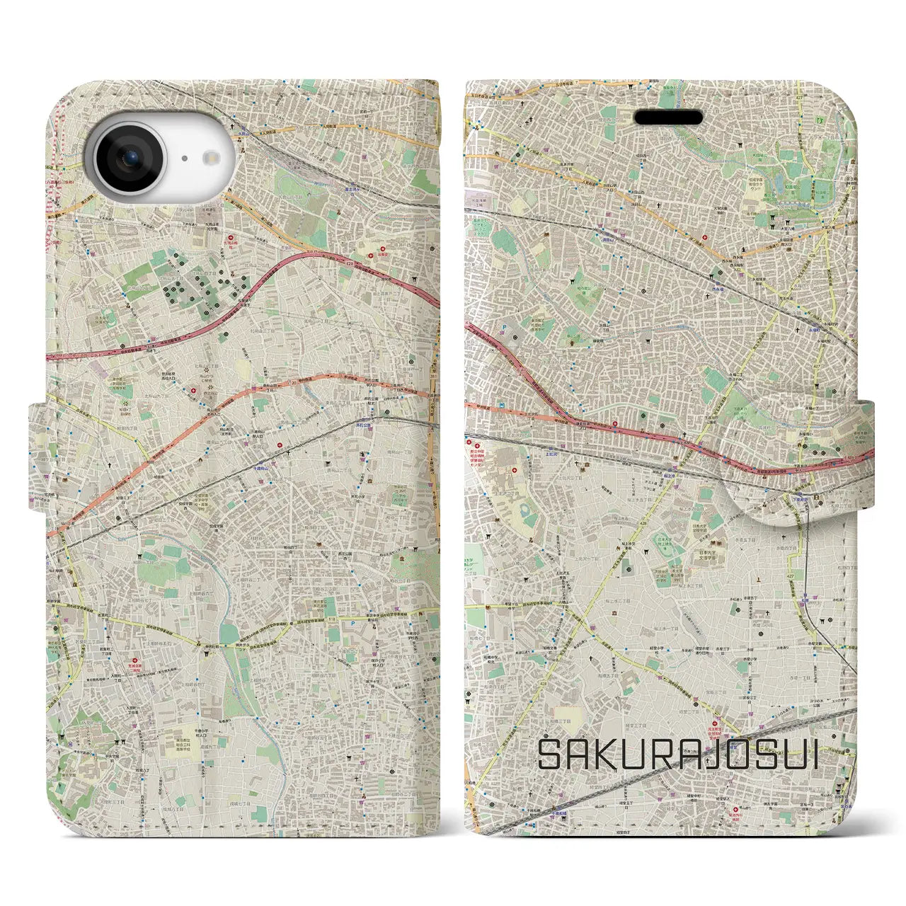 【桜上水(東京都)】地図柄iPhoneケース(手帳タイプ)
