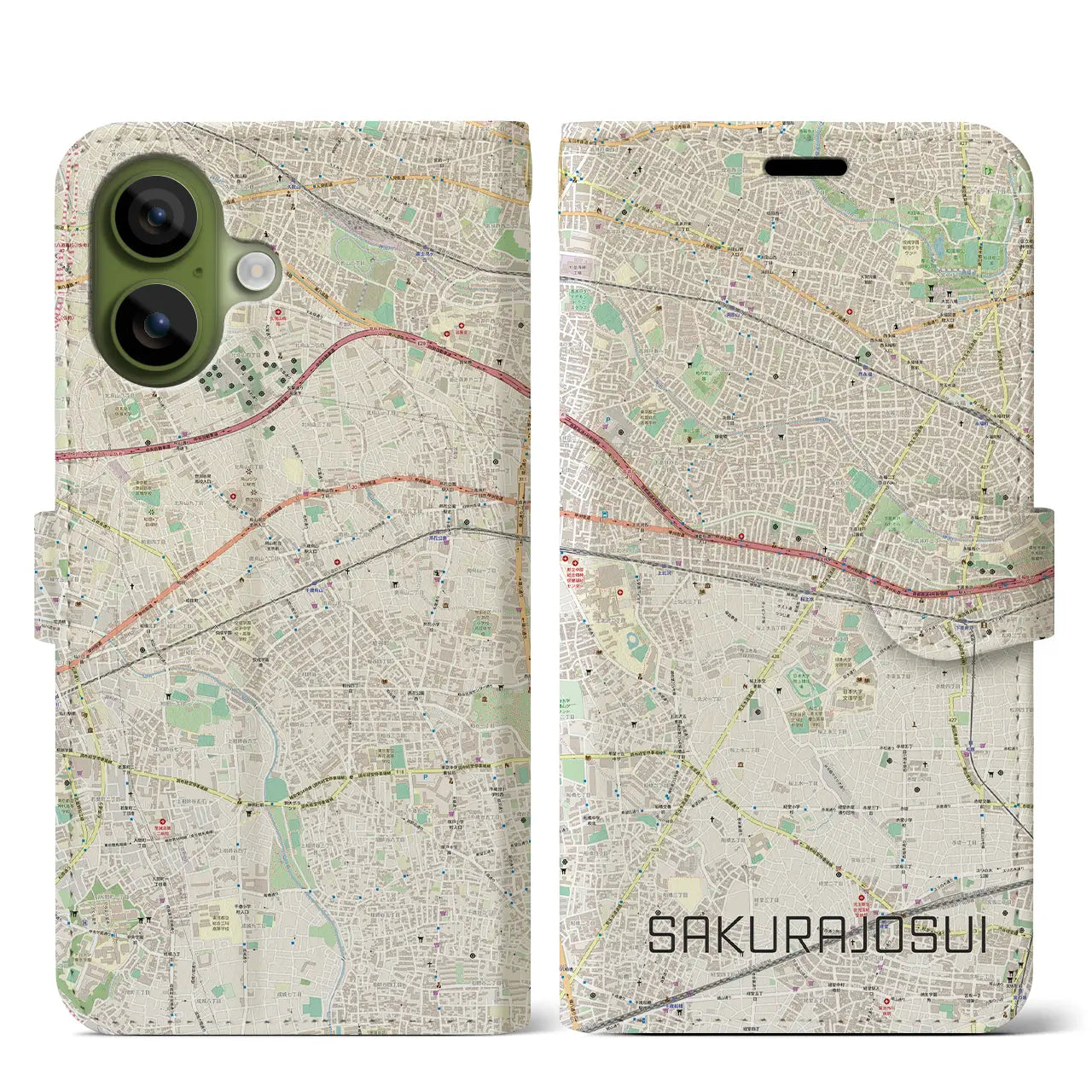 【桜上水(東京都)】地図柄iPhoneケース(手帳タイプ)