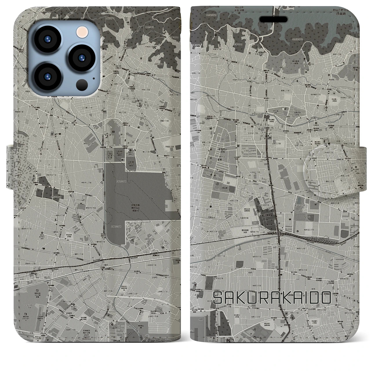 【桜街道(東京都)】地図柄iPhoneケース(手帳タイプ)