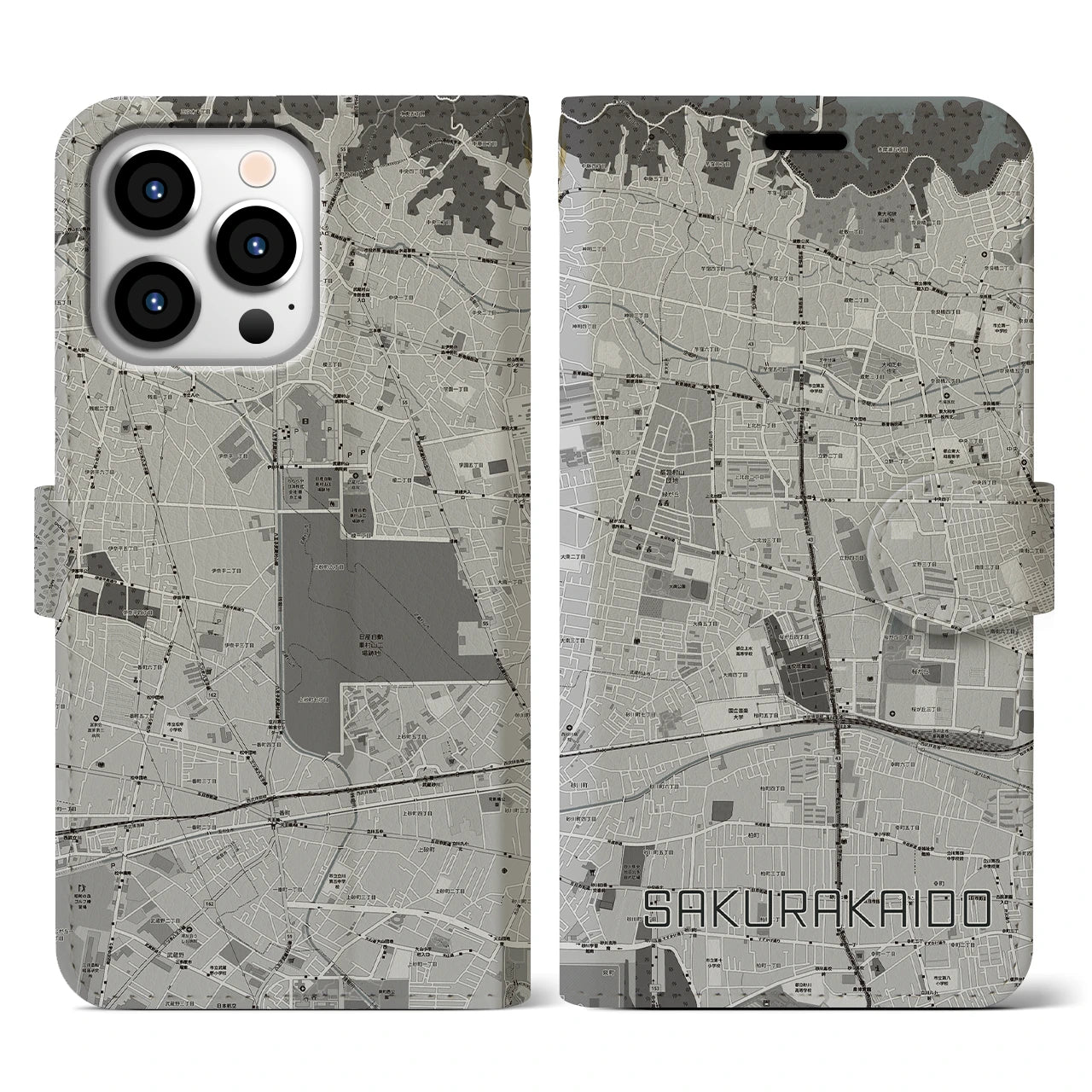 【桜街道(東京都)】地図柄iPhoneケース(手帳タイプ)