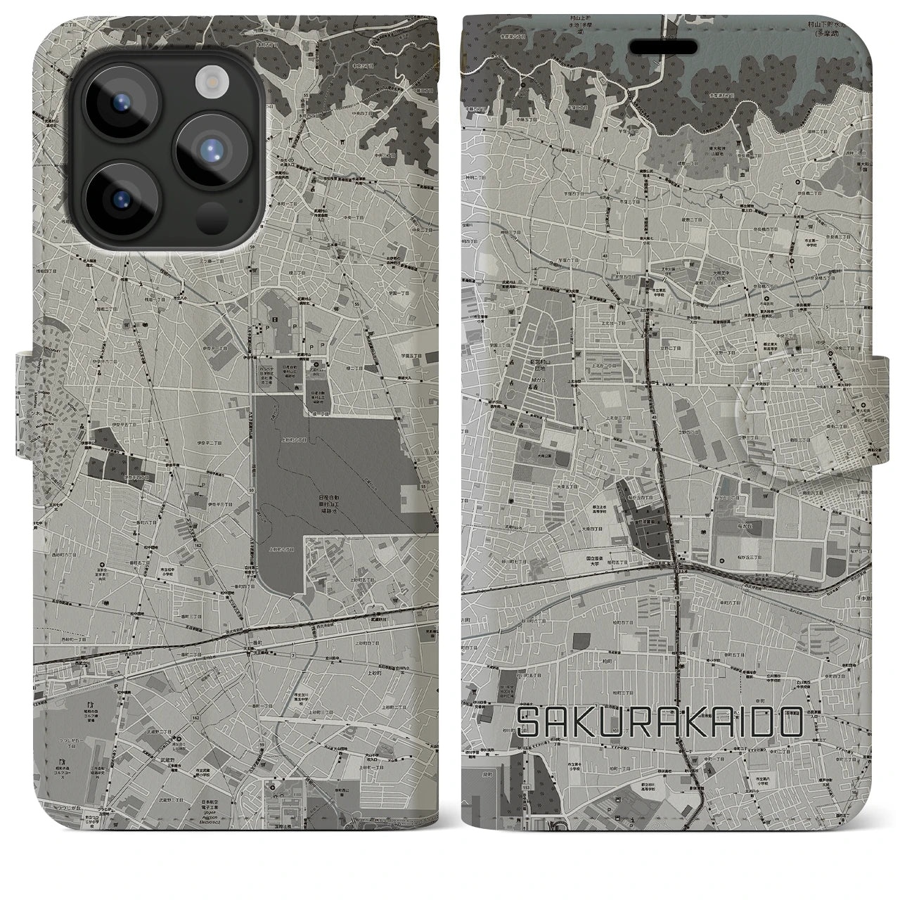 【桜街道(東京都)】地図柄iPhoneケース(手帳タイプ)