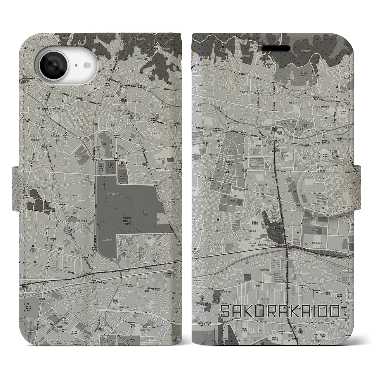 【桜街道(東京都)】地図柄iPhoneケース(手帳タイプ)