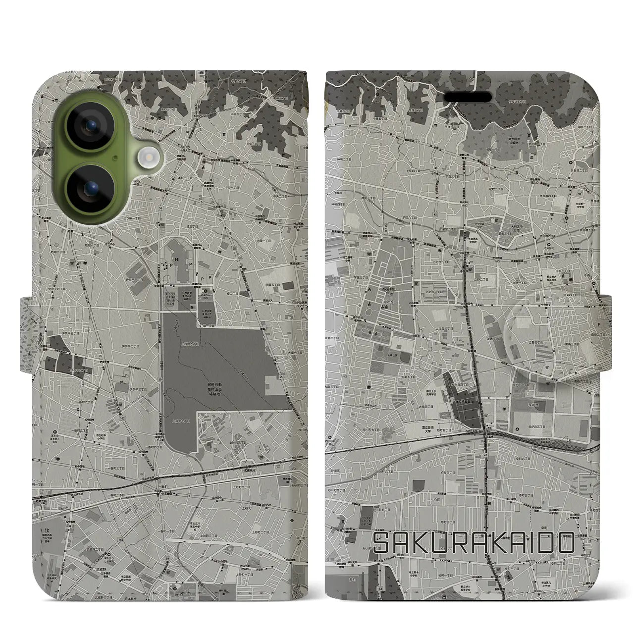 【桜街道(東京都)】地図柄iPhoneケース(手帳タイプ)