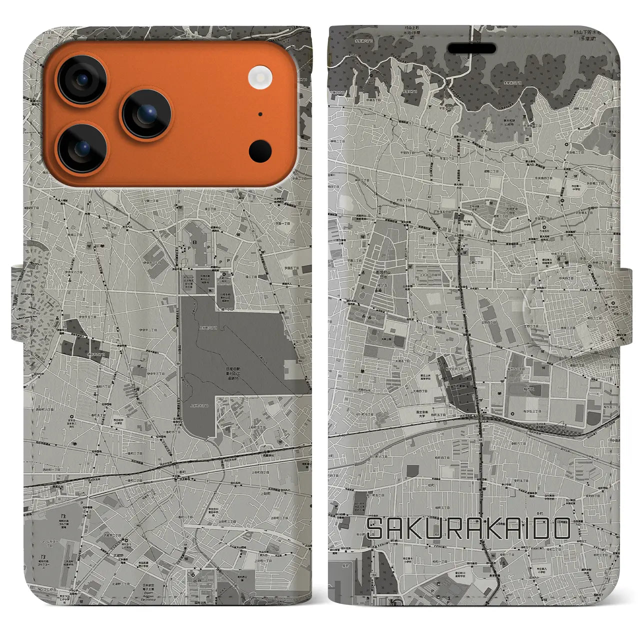 【桜街道(東京都)】地図柄iPhoneケース(手帳タイプ)