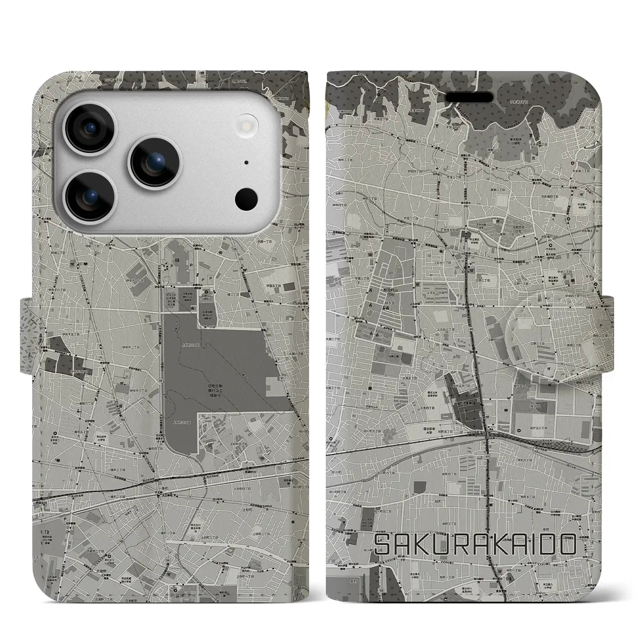 【桜街道(東京都)】地図柄iPhoneケース(手帳タイプ)