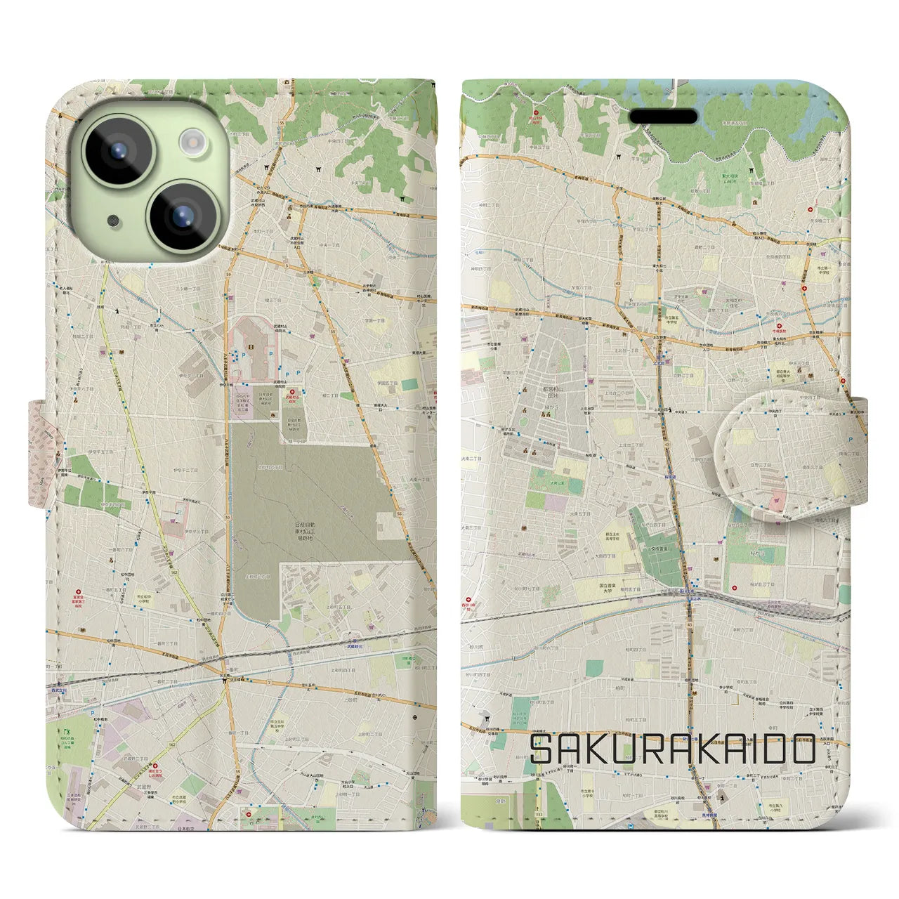 【桜街道(東京都)】地図柄iPhoneケース(手帳タイプ)