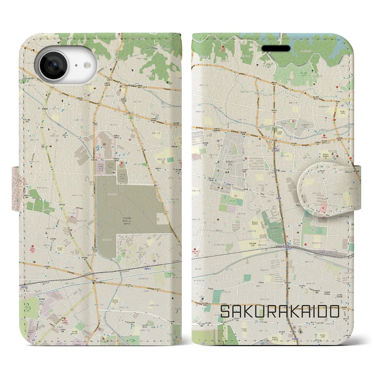 【桜街道(東京都)】地図柄iPhoneケース(手帳タイプ)