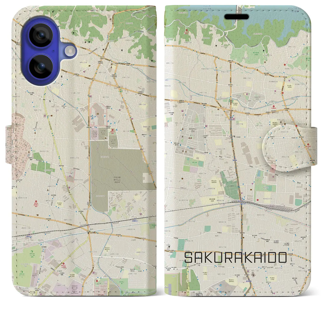 【桜街道(東京都)】地図柄iPhoneケース(手帳タイプ)ナチュラル・iPhone 16 Pro Max 用